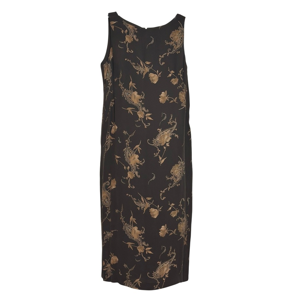 Vintage Y2K Silk Maxi Dress Brown Paisley Print Boho Festival Fairycore Fall 6P
